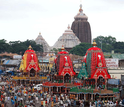 The chariots parked outside the gate of the Shri Mandir, Puri