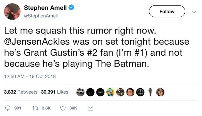 Batman CW Crossover Jensen Ackles Stephen Amell