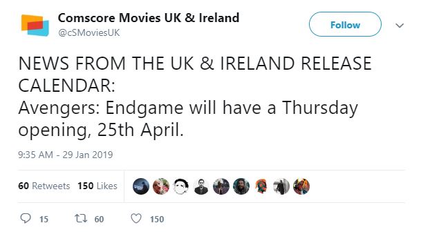 Avengers Endgame Release Date in UK