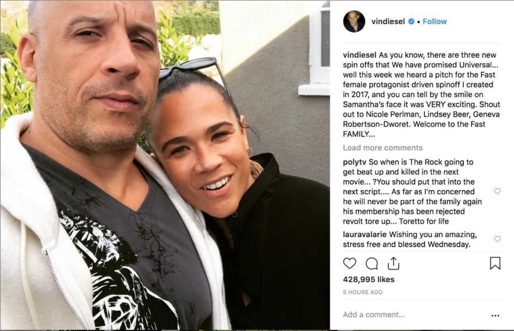 Vin Diesel Fast & Furious Female Led Spinoff MCU