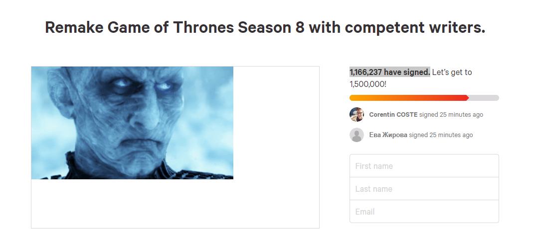 Game of Thrones Season 8 Petition