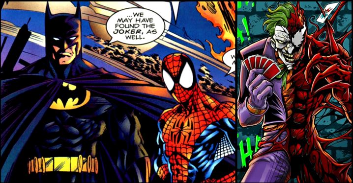 O Batman; Homem-Aranha; Coringa; Carnificina; DC; Marvel