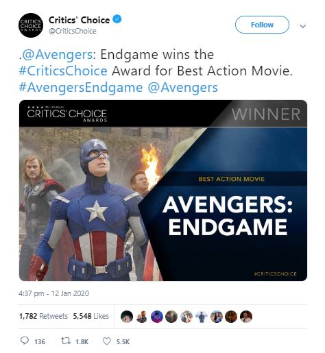 Avengers: Endgame & Joker Win Big at the Critics' Choice Awards