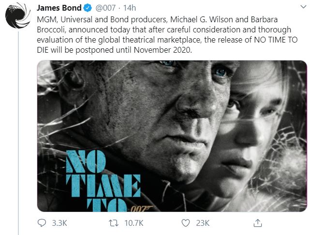 No Time To Die – Bond 25 Suffers Due to Coronavirus