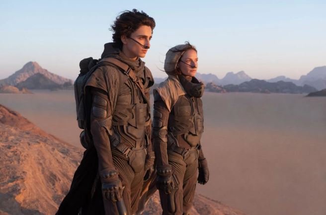 Timothée Chalamet as Paul Atreides, Rebecca Ferguson as Lady Jessica Atreides